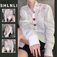 White Long Sleeve Loose Collar Streetwear Blouse