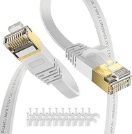 Cat7 100FT Ethernet Cable White-10Gbps Shielded & Ground Wire Internet Flat Cord for Long Distance,U