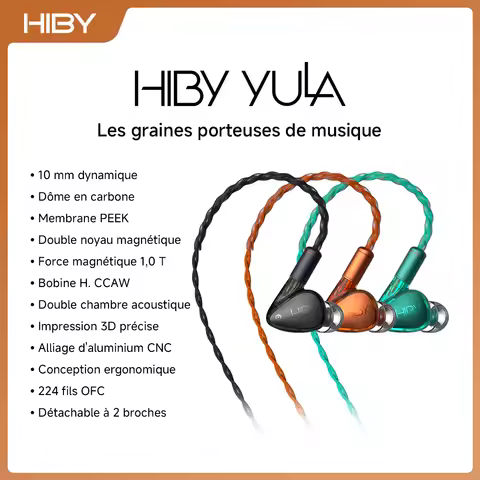 HiBy YULA 10mm Dynamic HiFi Earphones PEEK Diaphragm Dual Magnetic Core Dual Acoustic Chamber Alumin