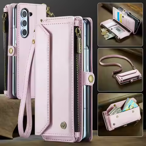 For Samsung Galaxy Z Fold 8 Ultra Leather RFID Card Case Zip Wallet Crossbody Bag Funda Phone Z Fold