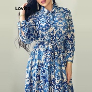 Lovito Casual Dress Striped Button Dress for Women LNL69228