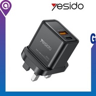 yesido - 小巧 英規 PD 30W + QC 18W GaN 30W USB-A & Type C 雙口插頭 | 手機充電器 | 電源轉接器 | 快充充電器