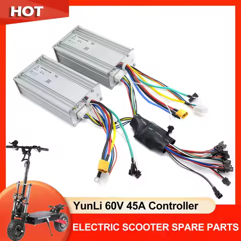 YunLi 60V 45A Controller FOC Sinewave Controller for Dual motors 3200w 5600w 6000w electric scooter