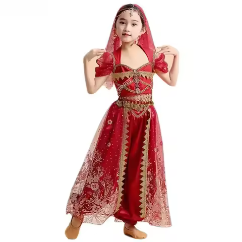 Children's Indian Princess Belly Dance Set Children's Oriental Indian Dance Girl Performance Costume