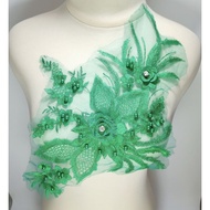 HIJAU Green 3D floral embroidery Lace L018