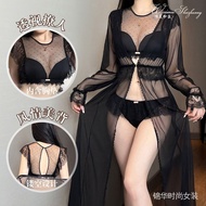 nightdress 睡裙   唯美纱性感透视三点式睡衣套装镂空美背性感分体睡衣套装家居服女