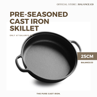 Balance.co Premium Pre-seasoned Pure Cast Iron Double Handles Skillet Frying Pan 30cm Non Coated Fla