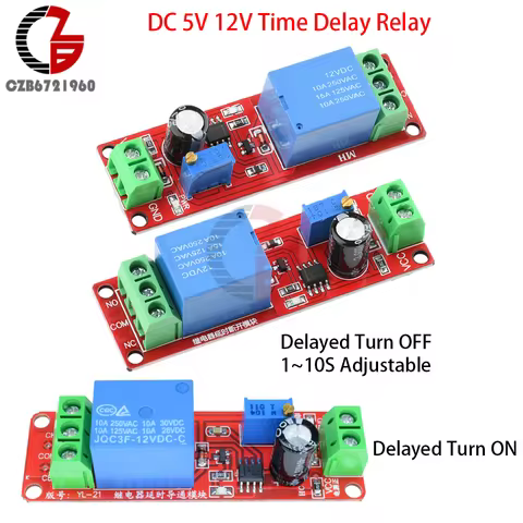 DC 5V 12V Time Delay Relay NE555 Timer Switch Module 1~10S Adjustable Delayed Turn ON/OFF Delay Cont