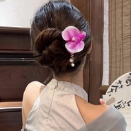 LEOTA Wooden Hair Stick, Simulated Flowers Butterfly Orchid Hanfu Hairpin, Retro Hair Chopstick Chinese Style Tassel Orchid Flower Hair Clip Hanfu Accessories