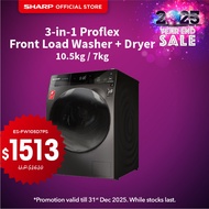 SHARP 2-in-1 10.5KG Front Load Plasmacluster Washer Dryer l ES-FW105D7PS (4 Ticks) l 2 Year Warranty