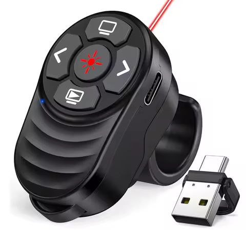 Rechargeable USB Type C Wireless Presentation Clicker, Finger Ring Presentations Powerpoint Clicker 