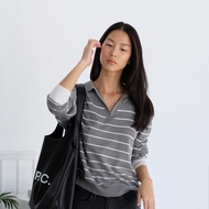 GREYSCALE T98 - Soft stripe knit polo (2 colors) *ผ้าบางนุ่ม ไม่ร้อนค่ะ*