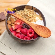 <Dream-t> Coconut Bowl Wooden Handmade Eco Friendly Natural Coconut  Bowl with Spoon for Salad Smoot