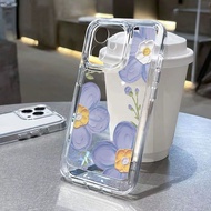 For iPhone 7 8 Plus X XS Max XR 11 12 13 14 pro max 14 Plus Oil painting of blue flowers Transparent TPU Fine Hole Phone Case