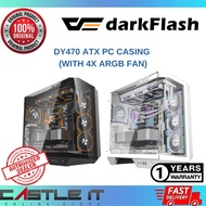 DarkFlash DY470 ATX PC Case Casing Chassis Dual Chamer Tempered Glass BLACK / WHITE with 4x ARGB Fan