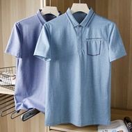 Bean Series Label Cutting! Lightweight and Breathable! Men's Lapel Short-Sleeved T-shirt Summer Blue Casual Half-Sleeved Polo Shirt Fashion