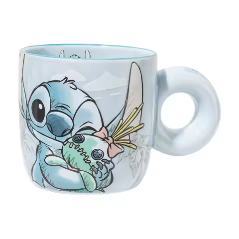 Disney Cute Stitch Mug, High Beauty Coffee Cup, Birthday Gift, Ceramic Water Cup with Donut Handle, 
