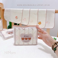Sét 5 Khăn Sữa Muslin 2 Lớp Himom Hoạ Tiết Trơn Mềm Mại - An Toàn Cho Bé Size 27*30cm