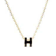 HERMES Mini Pop H pendant 立體橢圓簍空項鍊(黑色/金色)