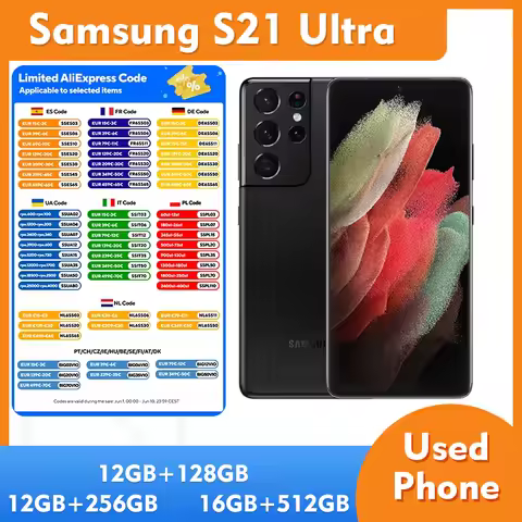 Samsung Galaxy S21 Ultra 5G SmartPhone 128GB/256GB/512GB ROM 12GB/16GB RAM 108MP used Phone