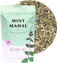 One Stripe Chai Loose Leaf Tea, Mint Mahal Blend, Assam Black Tea, Masala Chai, Mint &amp; Ginger Tea, Mint Leaves, Organic, Gift Sets, 20 Servings (80 Gram Bags, 2.8 Ounce)