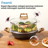 freemir Panci Hitam/Beige Diameter 24cm Kedalaman 7.5 cm dengan Tutup Kaca dan 2 Gagang Kayu Panci A