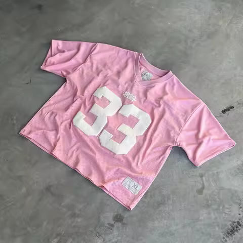 Oversize Pink 33 Jersey College Street Style T-shirt for Women Trendy Ins Couple Sportswear Mesh Qui