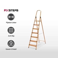 Fixsteps Tangga Rumah Lipat Aluminium 7 Wide Steps Motif Kayu 2.1 Meter