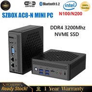 ⚡แฟลชเซล⚡SZBOX AC8-N ไม่มีพัดลมคอมพิวเตอร์ขนาดเล็ก N200 N100 Intel คอมพิวเตอร์ขนาดเล็ก Windows 11 Pro DDR4 16GB RAM 256GB SSD NVMe 4K WiFi 6 BT5.2
