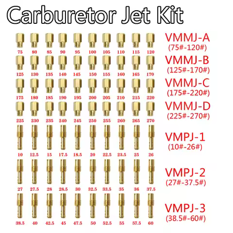 Mortorcycle 10pcs lot motorcycle carburetor hex main type idle pilot jet jets for vm tm tmx ax100 dt