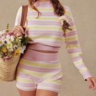 High Rise Multi Pink & Yellow Stripe Sweater Knit Shorts Fall, Autumn, Winter, Western, Country, Cow