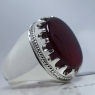 天然血紅葉門Aqeeq戒指 Yamni Akik 葉門Aqiq Yaman瑪瑙戒指 男款