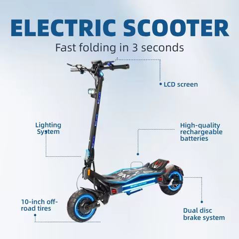 Electric Scooter Dual Motor 3000W*2 for Adults, 60V Battery, Up to 50 Miles Range, 10 Inch Tires