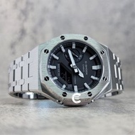 《改裝訂製》G-SHOCK特別限量版 黑藍色 男裝女裝手錶鋼錶電子錶 防水潛水錶 農家橡樹 Casioak Casio G Shock Special Limted Edition GA2100 Luxury Men Ladies Watch 銀色 黑色