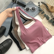 Women's Summer Korean Versatile Sexy Halter Style Short Tube Top with Chest Pad Strapless Camisole