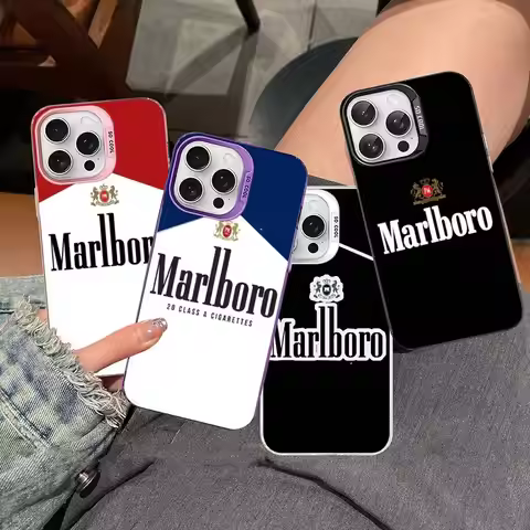Retro M-Marlboro For iphone 15 14 13 Plus 17 16 12 11 Pro Max Matte Colored Silver Luxury Phone Cove