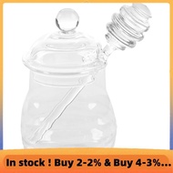 Transparent glass honey jar with lid Honey Jar with Dipper, Clear, 9 Ounces