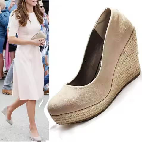 EAGSITY princess style Espadrilles shoes Women wedges high heel pumps suede platform round toe weddi