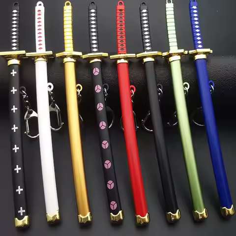 Anime Keychain One Piece Roronoa Zoro Samurai Sword Metal Key Ring Scabbard Keyring Katana Buckle Ke