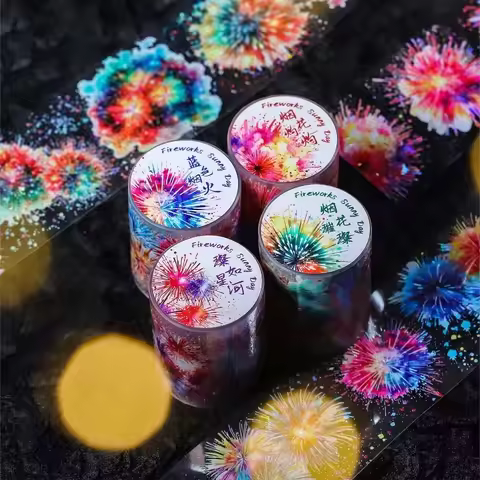 1Roll PET Tape Fireworks Sunny Day Blue Fireworks Shell Light Handbook Material Loop Stickers Adhesi