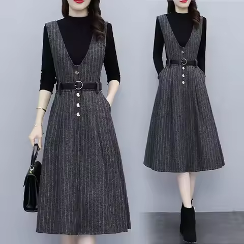 New Women's Singleton Tank long Vest Skirt Autumn Winter Woolen Sleeveless Dress Female Long Pullove