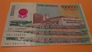 uang lama 100 ribu rupiah polymer tahun 1999 prefix