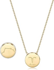 Gold Constellations Necklaces for Women Girls Glossy Gold Round Zodiac Sign Necklaces Simple Letter