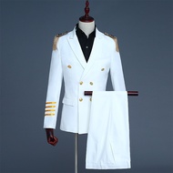 Mens Peak Lapel Airline Pilot Captain Suit Aviator Costume Uniform Outfit Slim Fancy Dress Jacket an