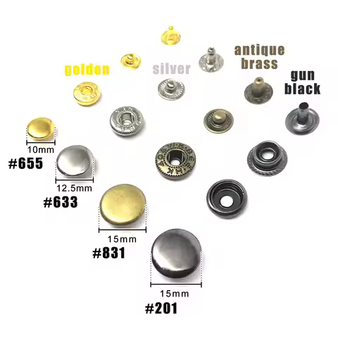 50set #633 655 831 201 10/12/15mm Metal No Sew Press Fastener Popper Snap Button for Leather Bag Clo