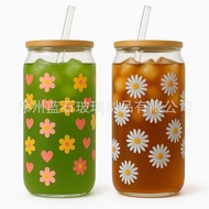 Delivery of water bottles16oz Coke cup, glass straw cup, high borosilicate glass with bamboo lid, tr