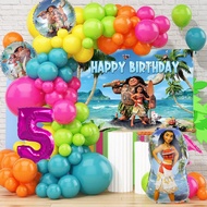 90PCS/SET Moana Theme Party Balloon Disney Princess Balloon Arch Kit with 32inch Rose Red Number Foi