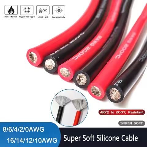 1/2/3/5/10M Super Soft Silicone red black Wire 0awg 2 4 6 8awg 10 12 14 16AWG Heat-resistant Car Bat