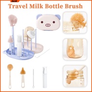 Trave milk bottle brush silicone baby bottle brush portable bottle brush set silicone brush head with drying rack baby bottle brush set