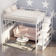 Scandinavian Wrought Iron Bed Table Elevated Bed Sheets Upper Loft Bed Small Apartment Space-Saving Double Iron Bed